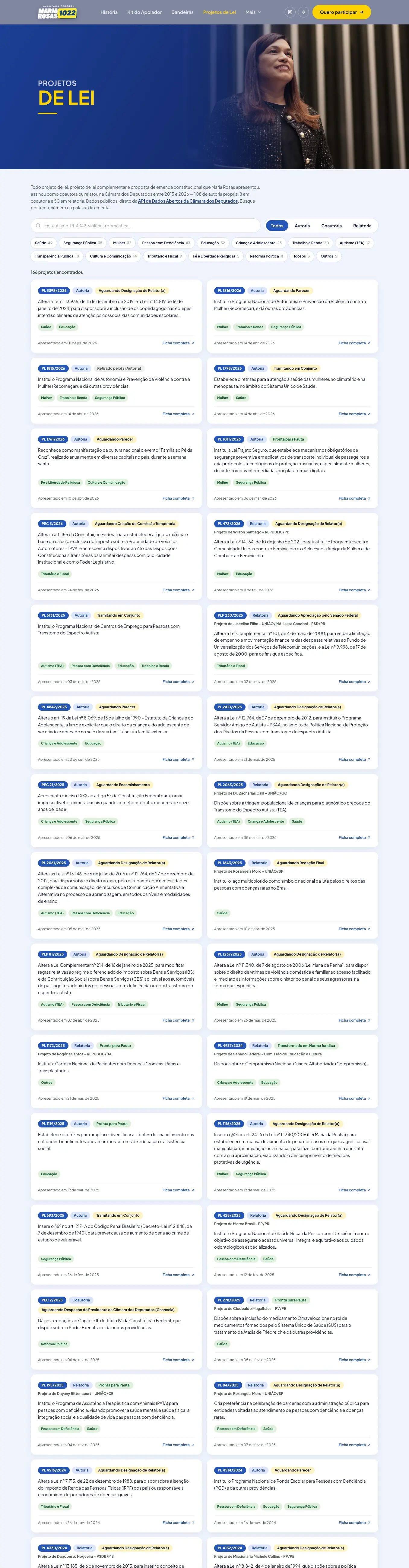 Maria Rosas — Site — Projetos de lei